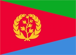 [ai] The national flag of Eritrea featuring green, red, and blue triangles with a golden olive branch surrounded by two olive leaves in the center.